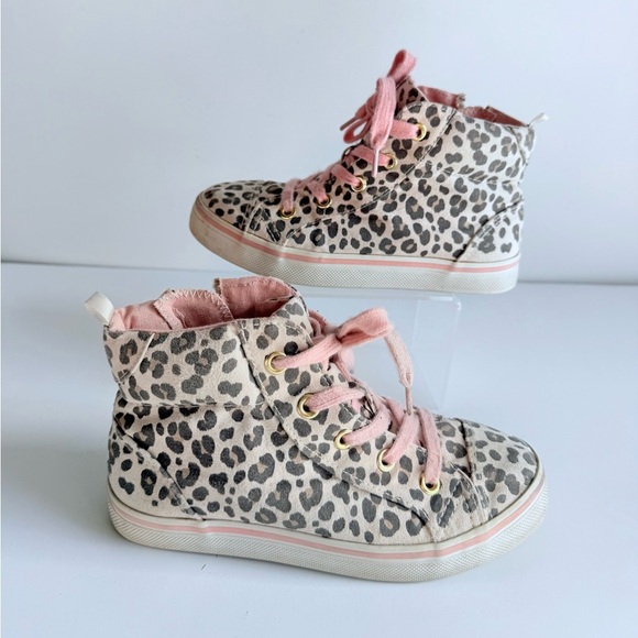 H&M Leopard Print High Top Sneakers Pink Laces Zip EUR 32 US